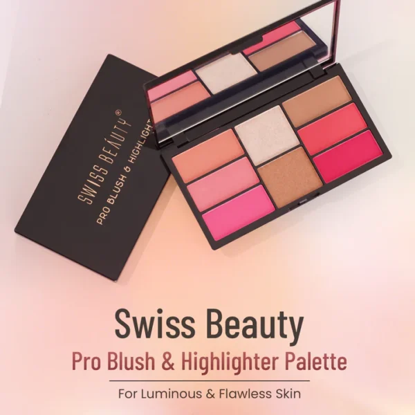Swiss Beauty Pro Blush & Highlighter Palette | Lightweight | Silky Formula | 8 Shades