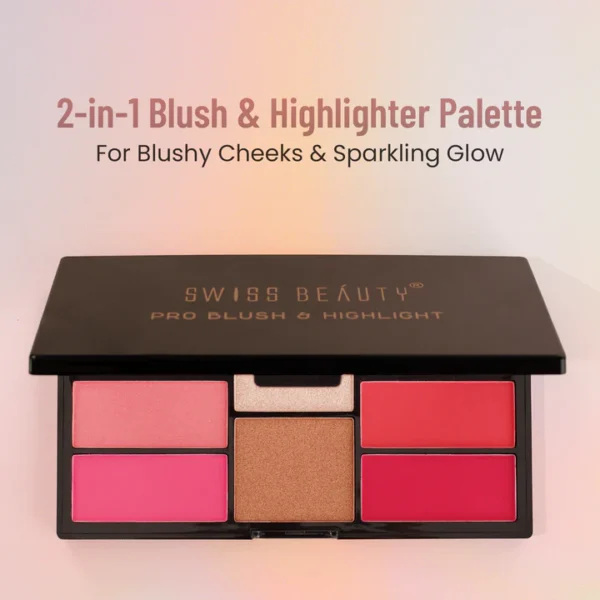 Swiss Beauty Pro Blush & Highlighter Palette | Lightweight | Silky Formula | 8 Shades
