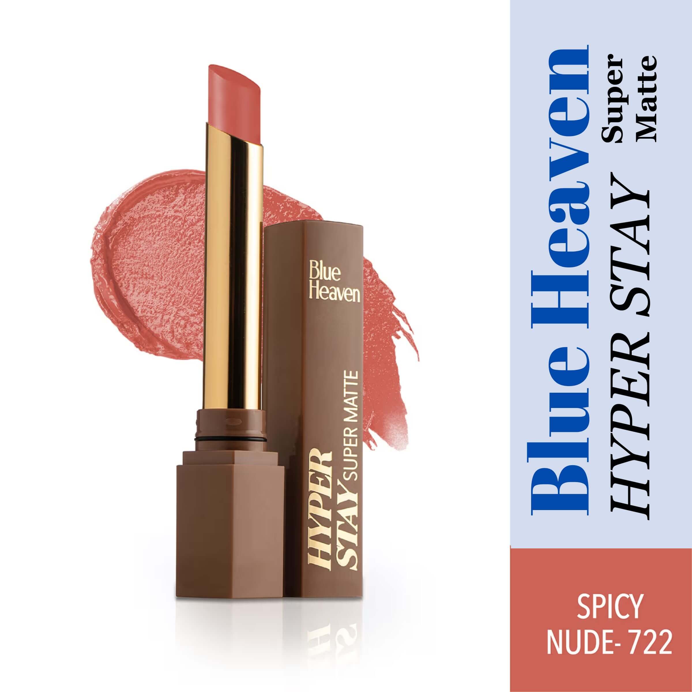 Blue Heaven Hyper Stay Super Matte Lipstick Spice Nude - 722 | Transfer Proof | Flawless Coverage | Lightweight | 2.2gm