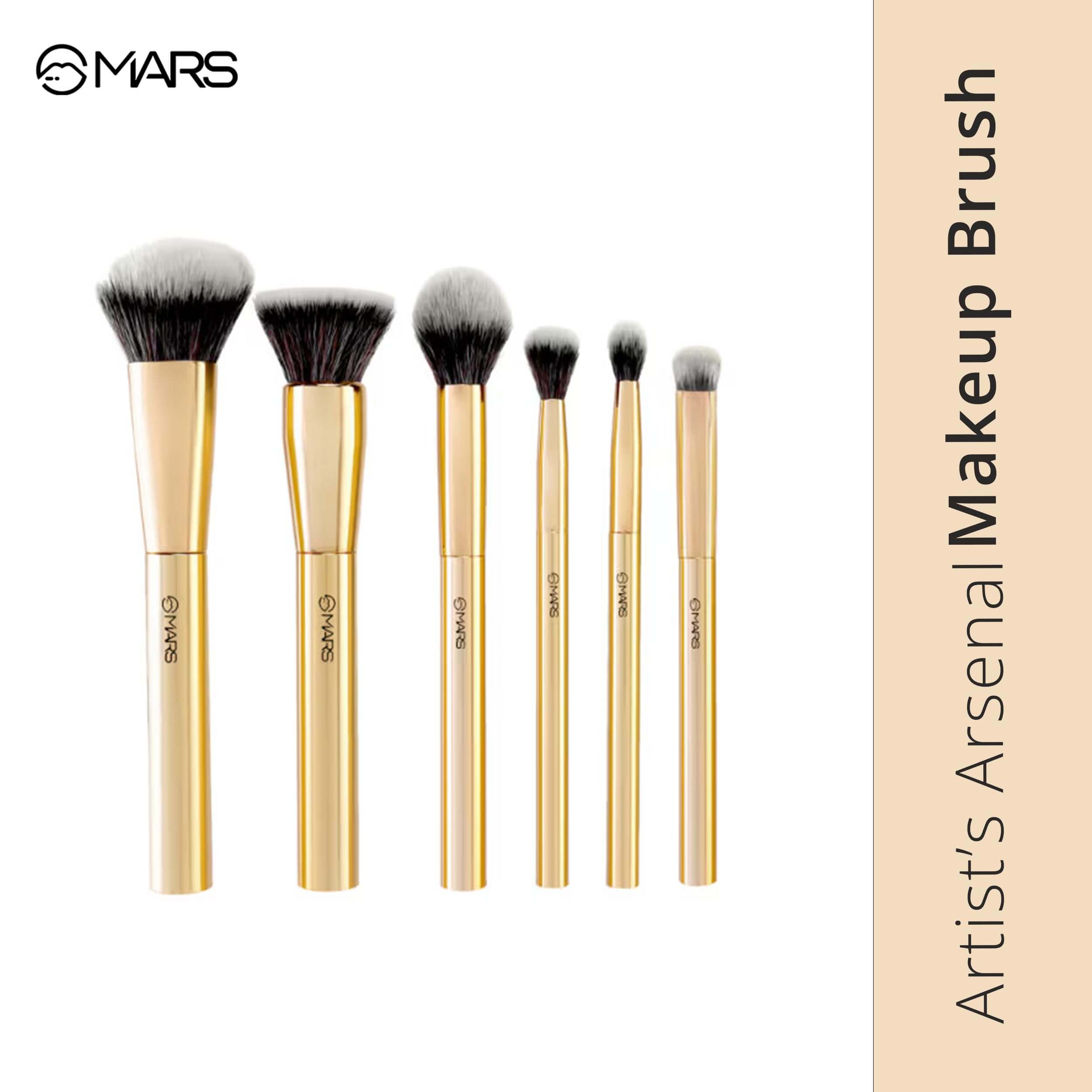MARS Artist's Arsenal Brush Set 6-in-1 | Foundation Brush | Blush Brush | Powder Brush | Flat Eyeshadow Brush | Big Eyeshadow Brush